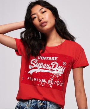 Superdry Premium Sequin Slim Boyfriend Női Pólók Piros | FWUQA1705